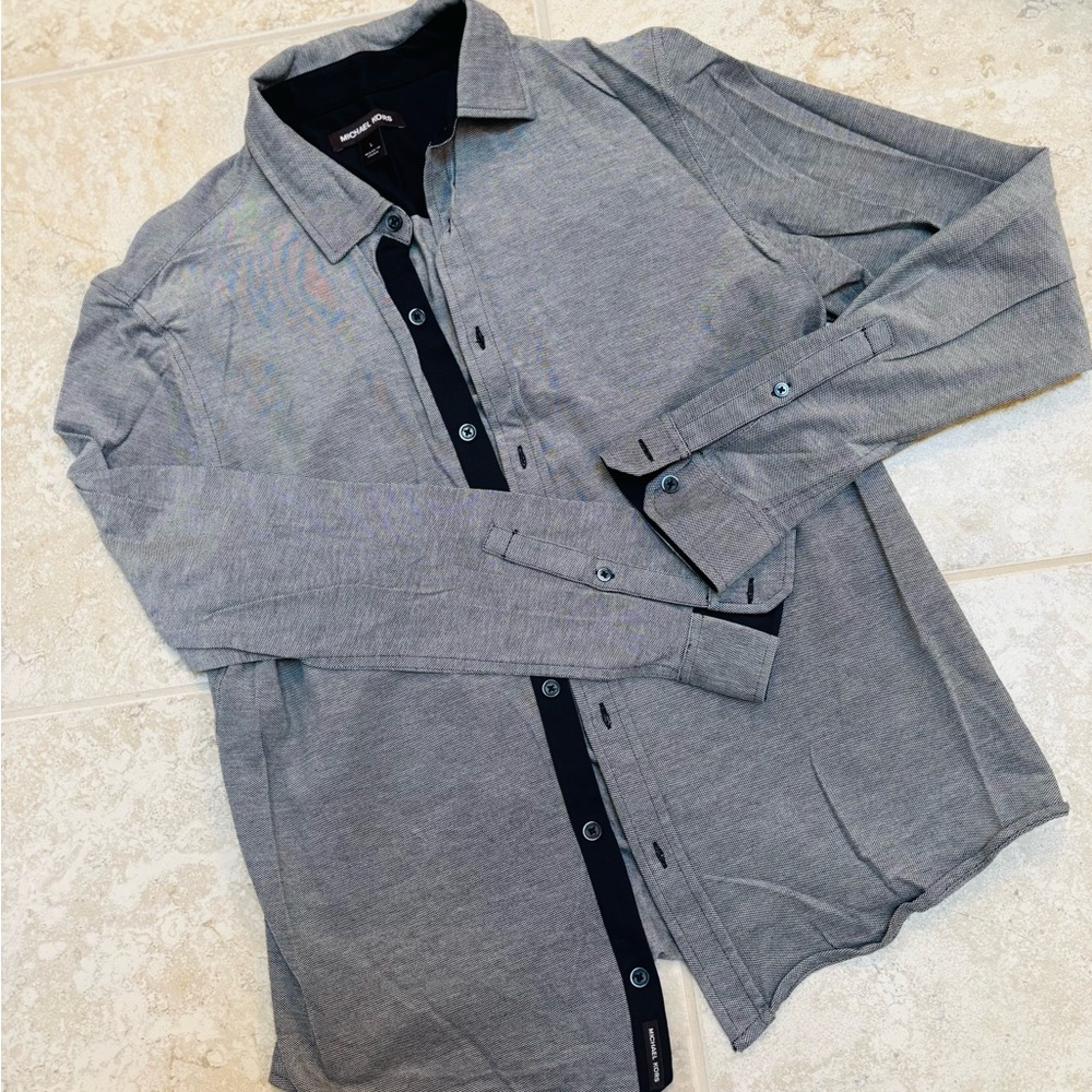 Michael Kors Black Grey Button Cotton Shirt